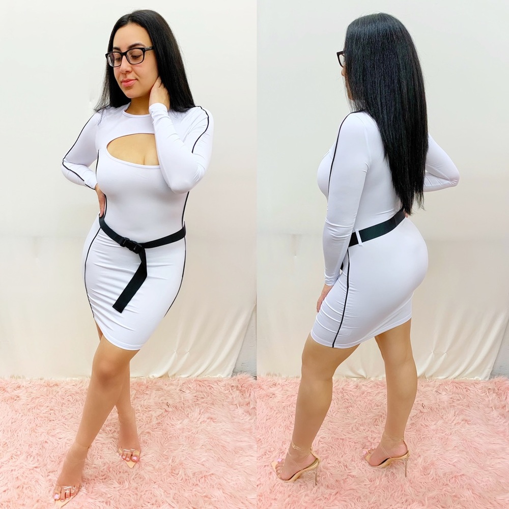 White Clubwear Bodycon dress with Removable Belt